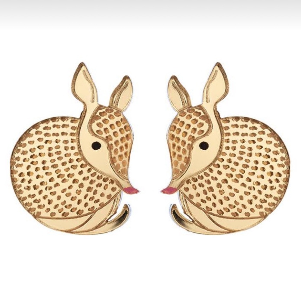 Adorable Gold and Brown Armadillo Stud Earrings.